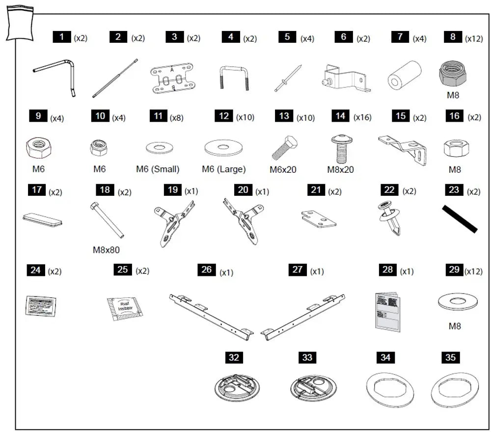 Hardware Fitting Kit inc. Gas Struts - Ford Ranger RA 3P 2022- Ford Ranger Raptor 2018-2022