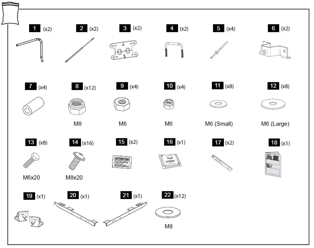 Hardware Fitting Kit inc. Gas Struts - Ford Ranger RA 1P 2022- Ford Ranger RA 2022-Onwards