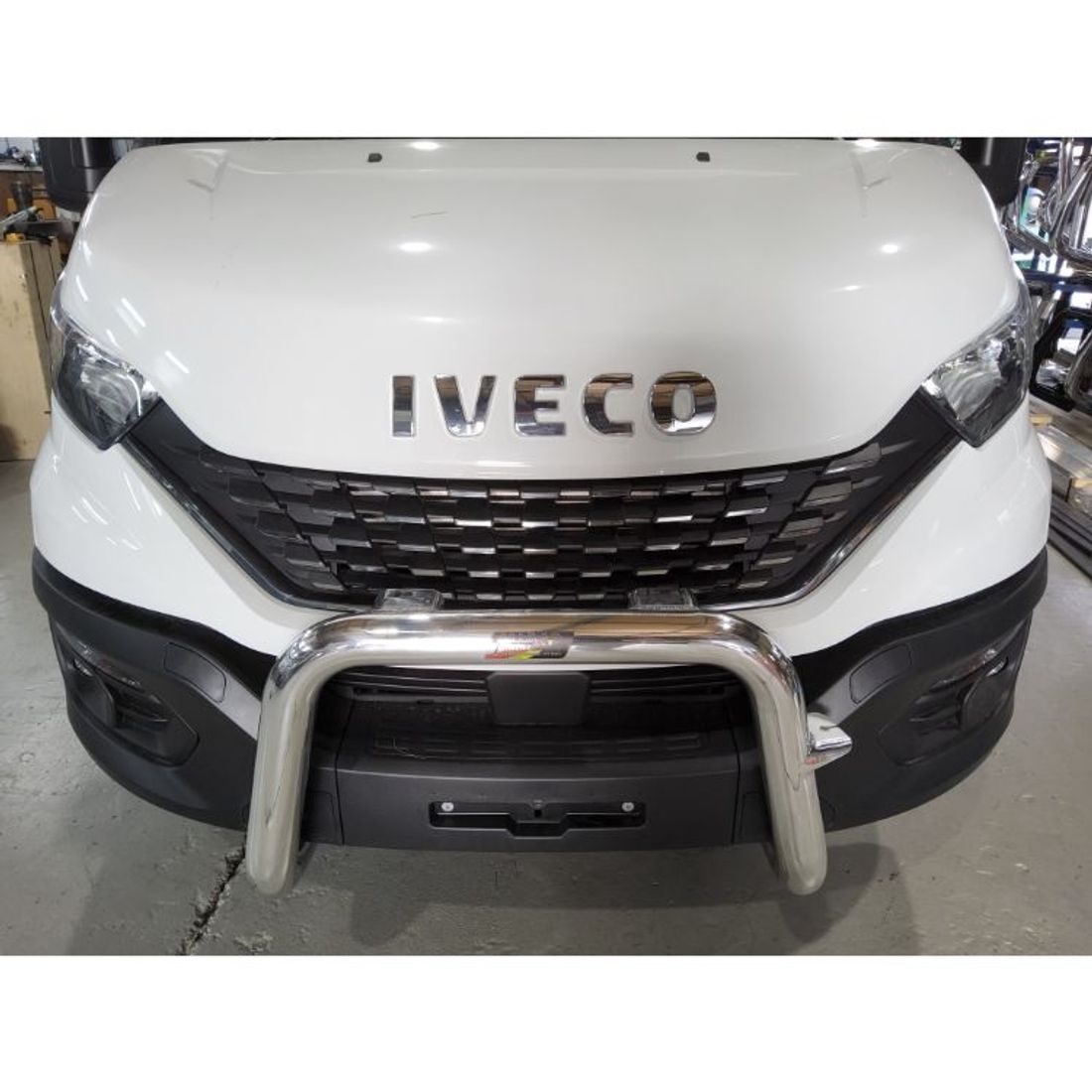 Polished 76mm Nudgebar with Aerial and Spot Light Tabs to suit 2022 Iveco Daily 50C