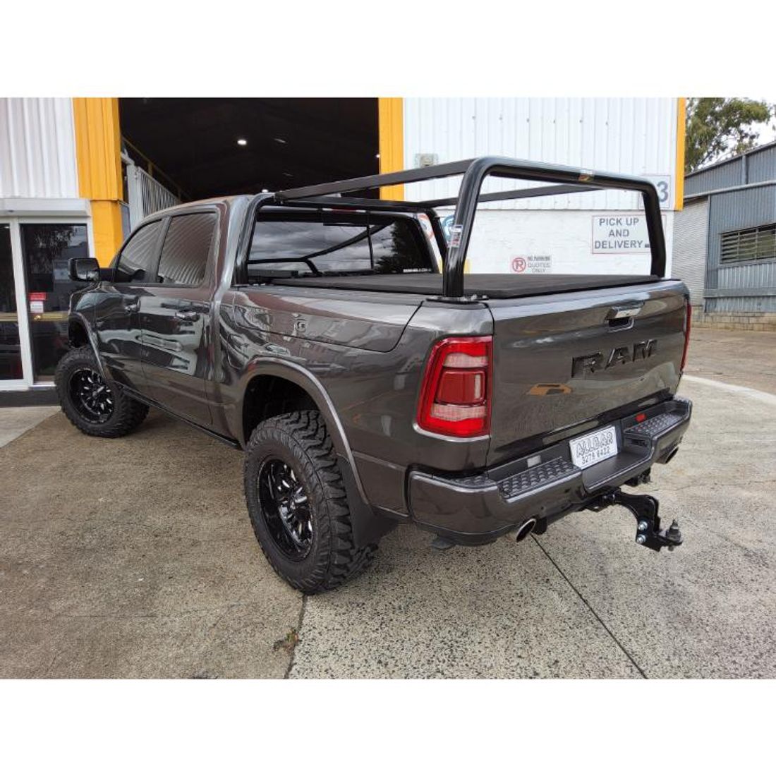 Satin Black 76mm Alloy Front & Rear Fixed Style Racks with Rails to suit Ram 1500 Laramie