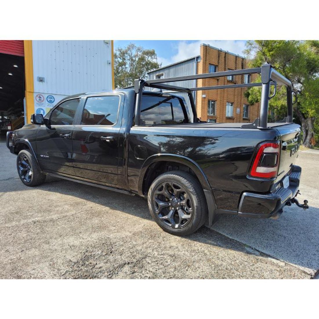 Custom Textured Alloy Black 76mm Fixed Style Racks with welded Tie Downs, Grab Handles & Awning Brackets to suit Ram (no boxes)