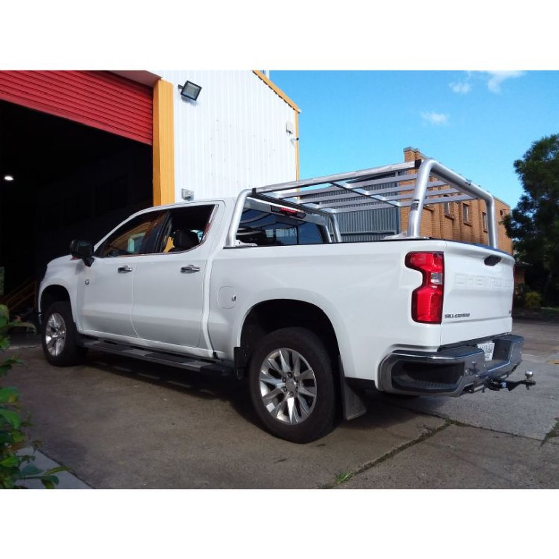Custom Satin Ladder Racks with Platform Rack to suit Chevrolet Silverado with Tonneau Cover