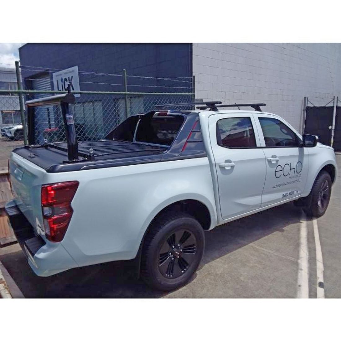 P/Coated Black 76mm Rear Fixed Trade Rack to suit 2021 Isuzu DMax X-Terrain with Roller Shutter