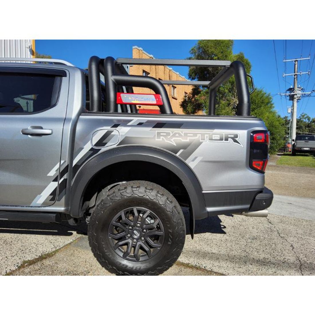 Textured Black 100mm 2 Piece Sportsbar with Rear Rack & Rails to suit Next Gen Raptor