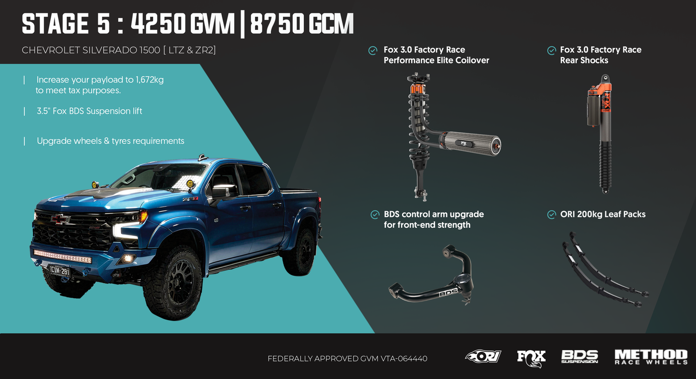 ORI Chevrolet Silverado 1500 2019 - 2026 GVM Package - Stage 5: The No Compromise Build (4250kg GVM + GCM 8750kg)
