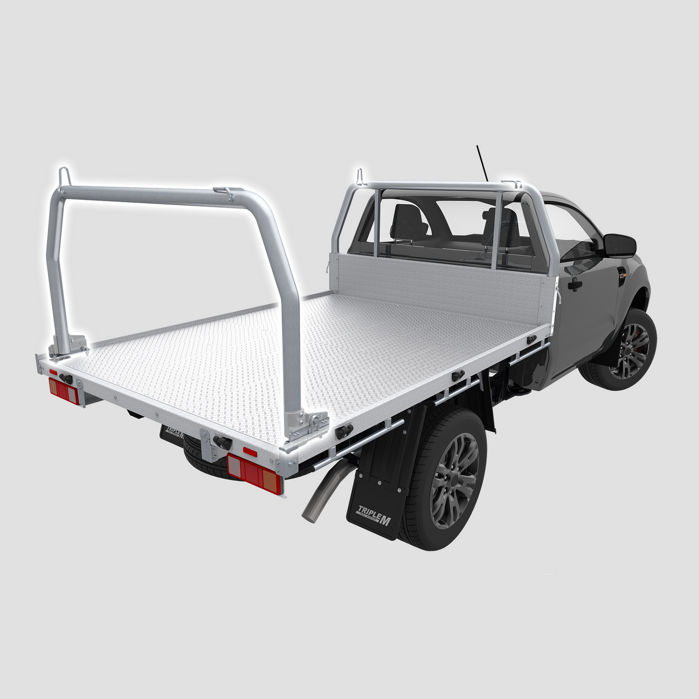 Rear Ladder Rack Round Tube (Fold Down Ears) - Steel Tray