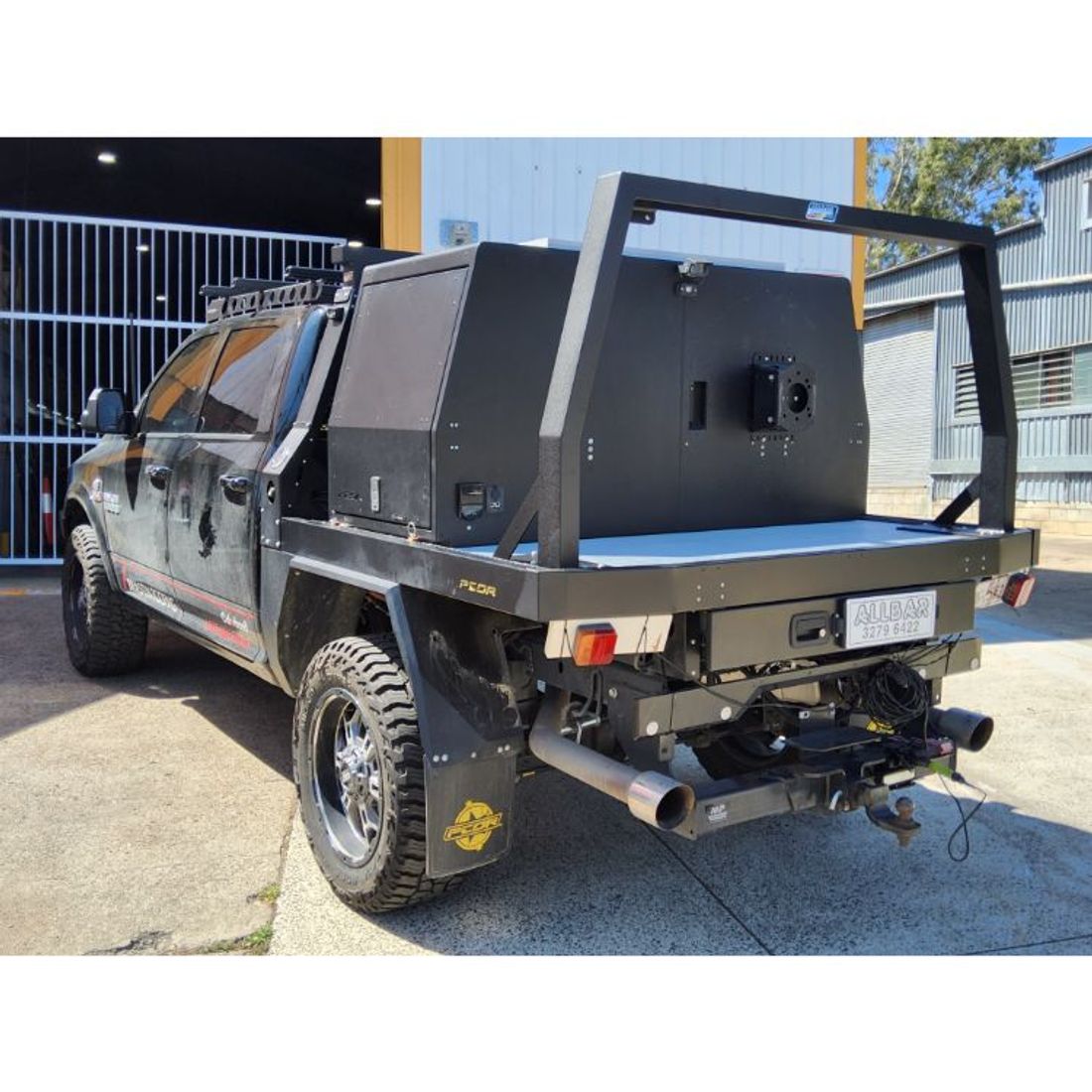 Heavy Duty Custom Rear Fixed Ladder Rack in 100x50 Box Alloy to suit Ram Trayback