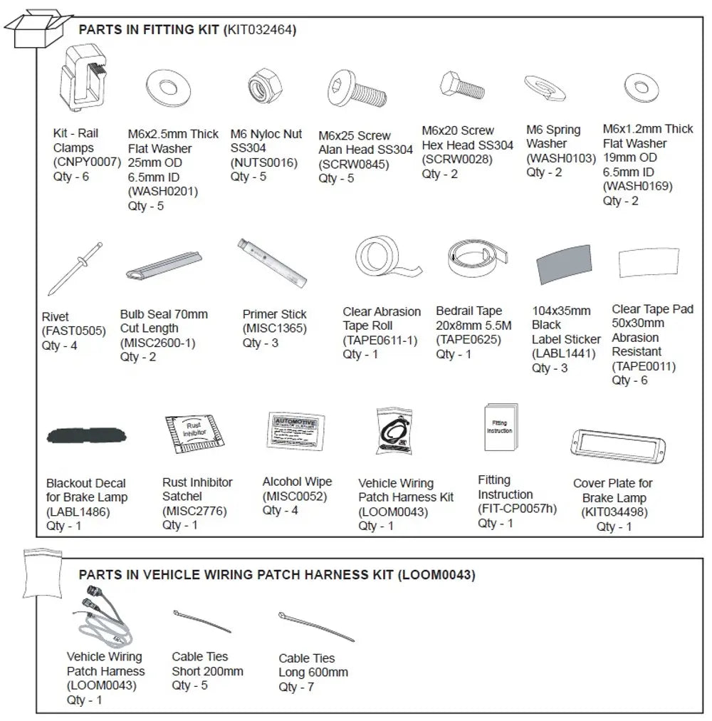 Premium Canopy Hardware Fitting Kit - Ford Ranger PX 2011-22 Ford Ranger PXIII 2019-2022