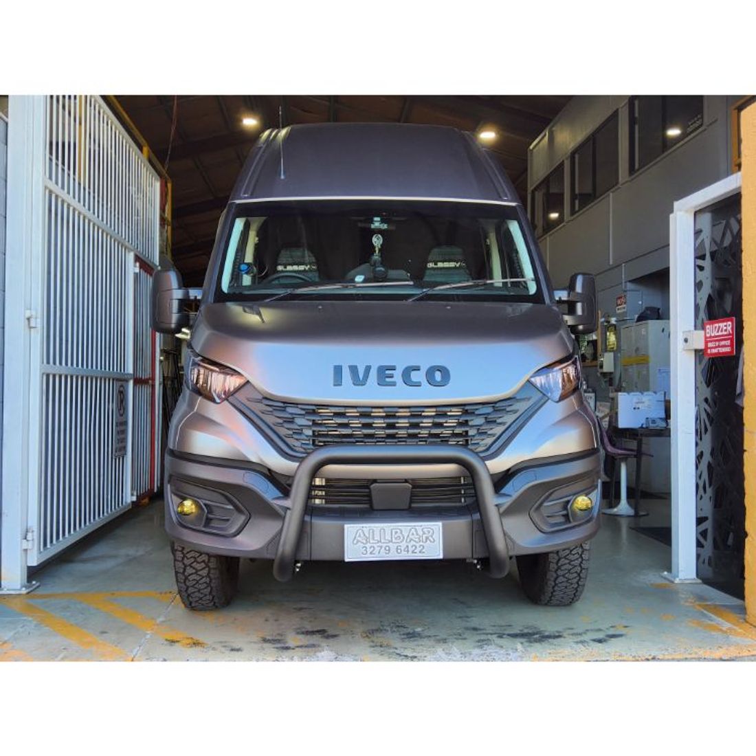 Pro Textured Black Nudgebar with Aerial and Spot Light Tabs to suit 2022 Iveco Daily 70C