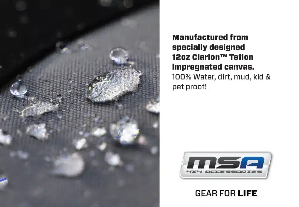 Water beading on heavy-duty MSA 4X4 canvas