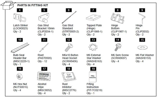 Hardware Fitting Kit inc. Gas Struts - Nissan Navara D40 2005-15 1P  Nissan Navara D40 2005-2014