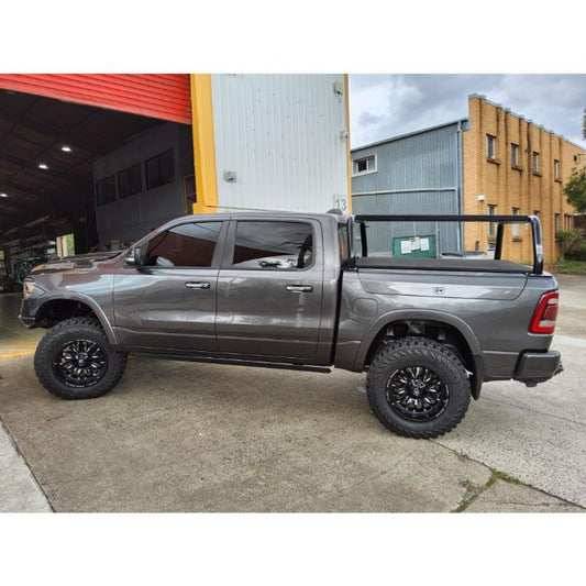 Satin Black 76mm Alloy Front & Rear Fixed Style Racks with Rails to suit Ram 1500 Laramie