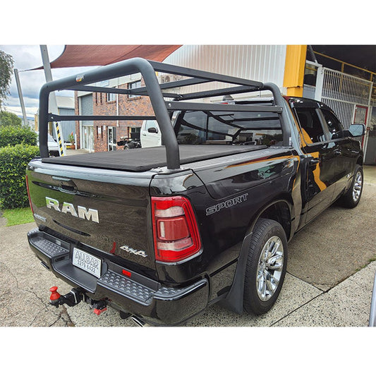 Textured Black 76mm Ladder Racks with Platform and Side Rails to suit 2023 DT Ram 1500 Laramie Sport