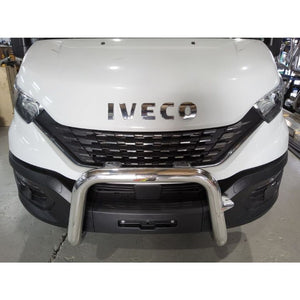 Polished 76mm Nudgebar with Aerial and Spot Light Tabs to suit 2022 Iveco Daily 50C