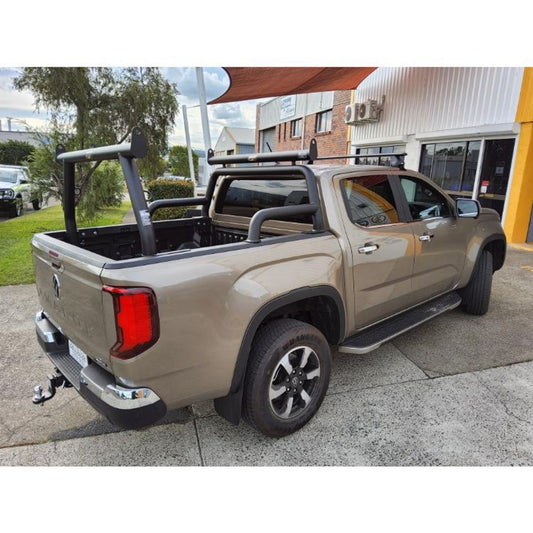 Alloy Textured Black 76mm Adaptor Rack set with Sportsbar to suit 2024 VW Amarok NF