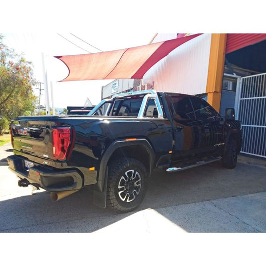 Custom 100mm Polished Sportsbar to suit 2021 GMC Sierra with roller shutter
