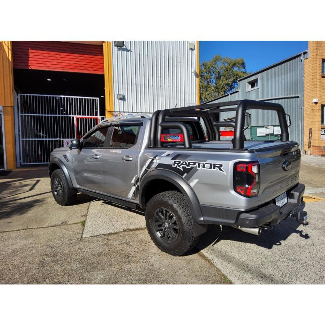 Textured Black 100mm 2 Piece Sportsbar with Rear Rack & Rails to suit Next Gen Raptor