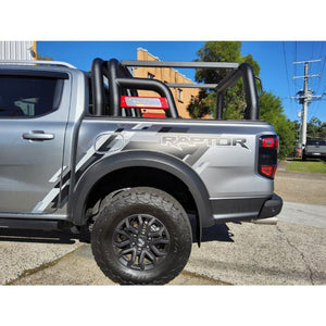 Textured Black 100mm 2 Piece Sportsbar with Rear Rack & Rails to suit Next Gen Raptor