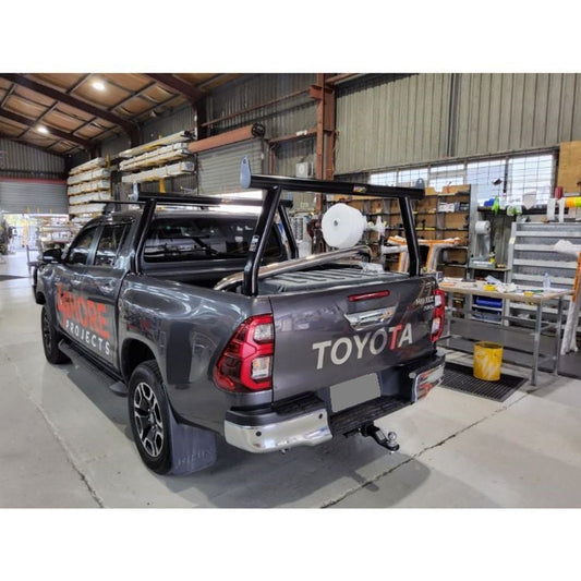 76mm Black FF/RR Trade Rack set to suit 2022 SR5 Hilux (genuine Sportsbar removed)
