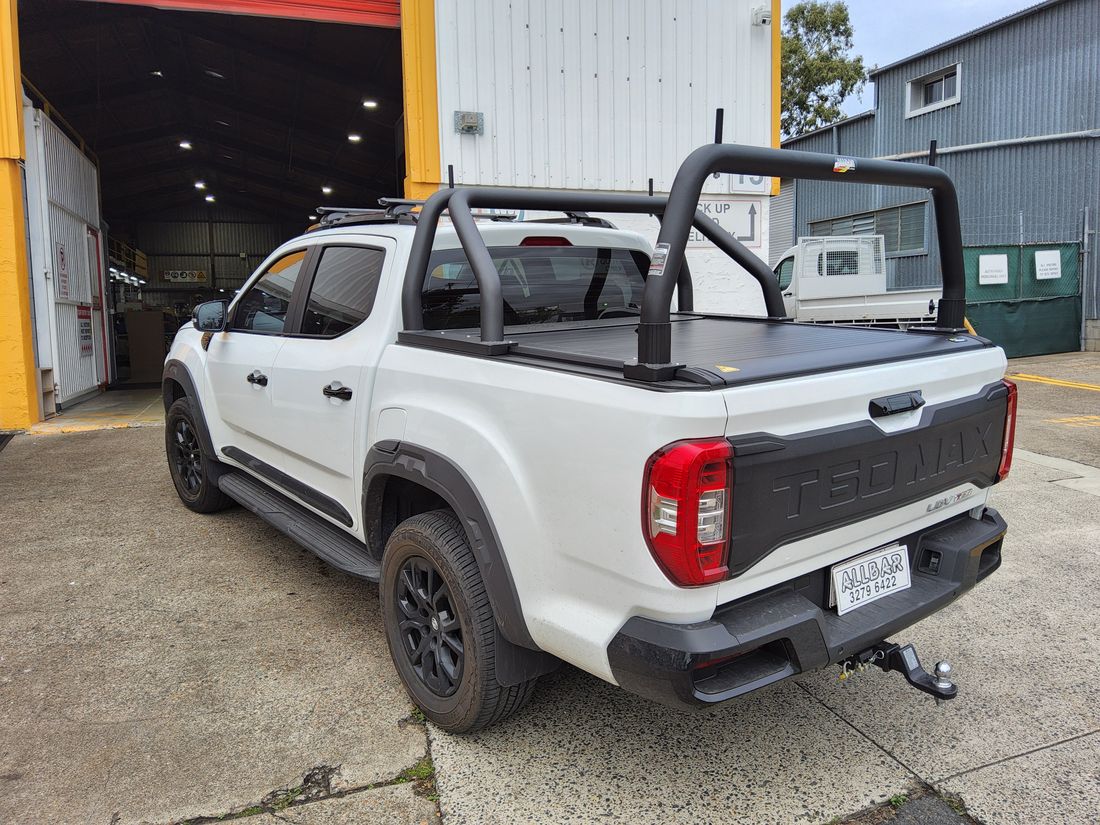 Black 76mm alloy 2 Piece Sportsbar & Rear Rack to suit Ironman Shutter on 2025 LDV T60
