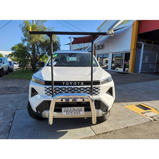 Polished Alloy 76mm Nudgebar with Black HRack set to suit 2026 Toyota Hilux D/Cab
