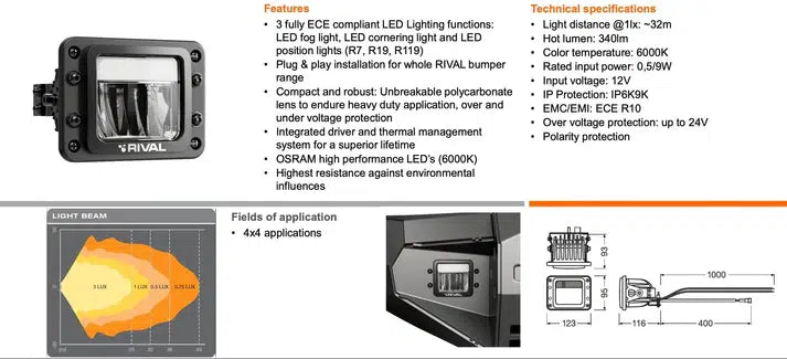 RIVAL LED Lights by Osram for RIVAL Front Bar / Fog & Cornering & Position Light (Set Of 2)