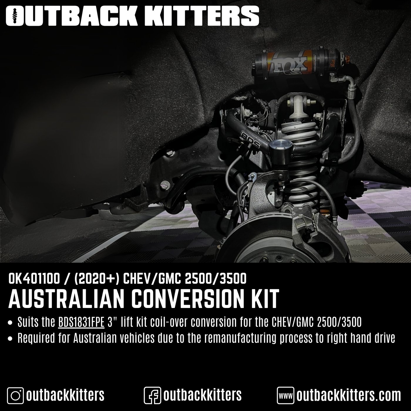 Australian Conversion Kit for BDS1831FPE - 3\" Coil-over Conversion 2020+ Chev/GMC 2500/3500