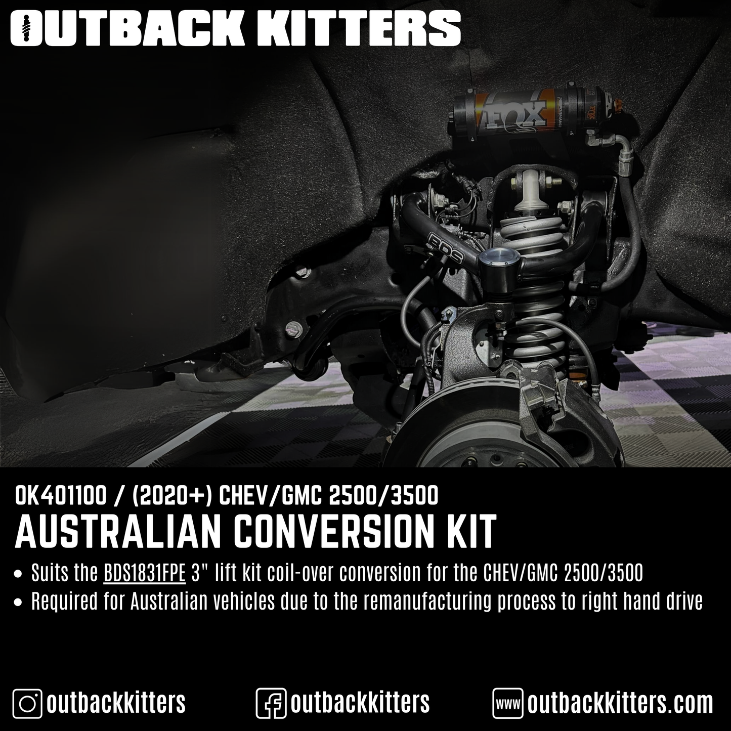 Australian Conversion Kit for BDS1831FPE - 3\" Coil-over Conversion 2020+ Chev/GMC 2500/3500