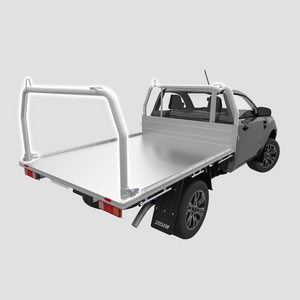 Rear Ladder Rack Round Tube (Fold Down Ears) - Aluminium Tray