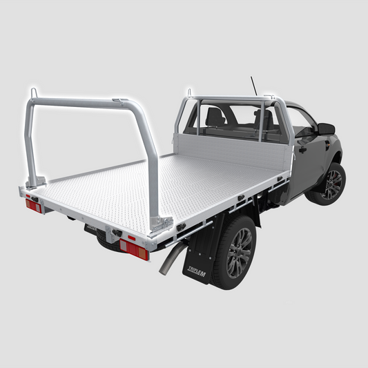 Rear Ladder Rack Round Tube (Fold Down Ears) - Steel Tray