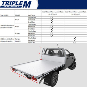Rear Ladder Rack Round Tube (Fold Down Ears) - Steel Tray