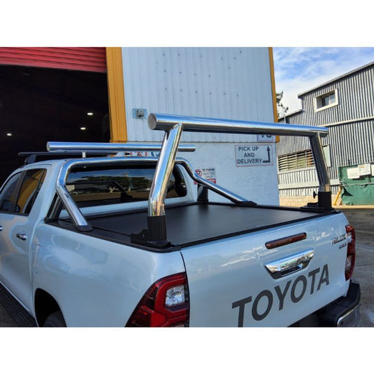 Polished 76mm Adaptor Rack set to suit 2023 SR5 Hilux with HSP Roller Shutter
