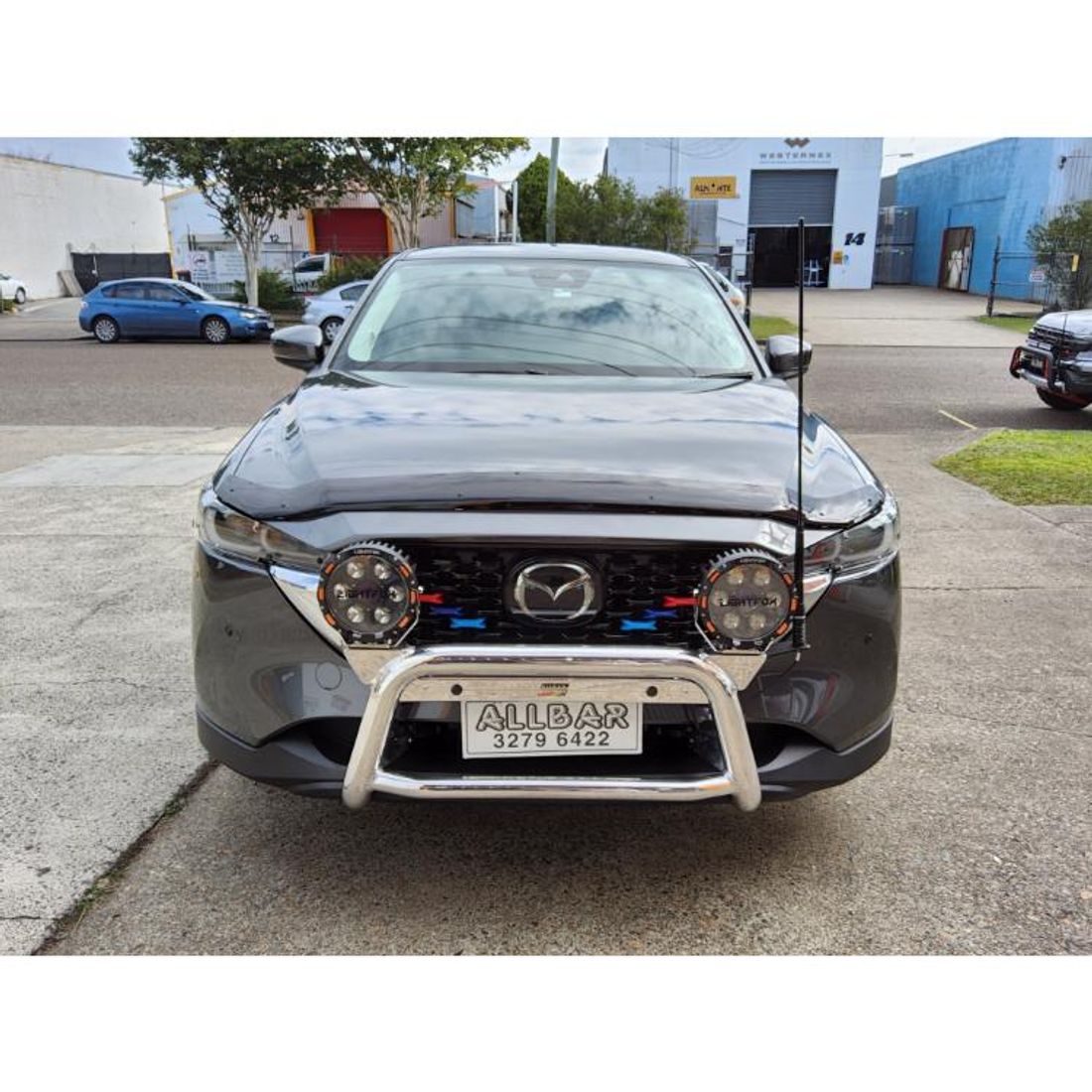 Custom Polished 63mm Alloy Series II Nudgebar with 2 Welded Spot Light Tabs on sides to suit 2024 Mazda CX-5