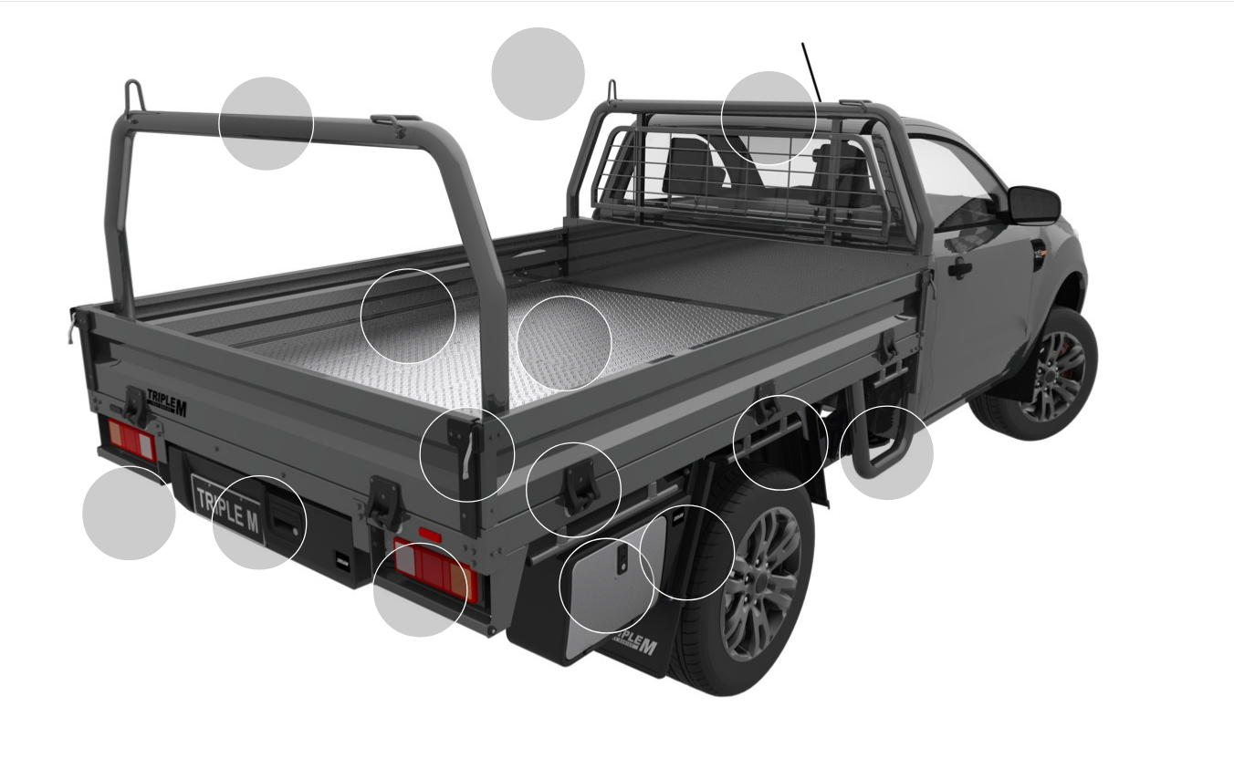Triple M steel ute tray feature and accessory selection overview